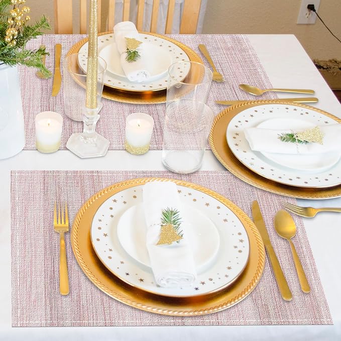 Niviy Pink Placemats Set of 4, 12x18 Inch Washable Easy to Clean Rectangular Cute Placemats for Kitchen Table Holiday Wedding Party Dining Room Decoration