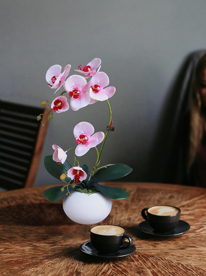 Forlaoers 17" White Fake Orchid in Vase Artificial Orchids That Look Real with Pot Artificial Flowers for Home Decor Indoor Office Bathroom Decoration Table Centerpieces