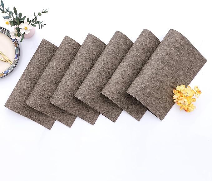 Homaxy Faux Leather Heat Resistant Placemats for Dining Table Set of 4, Waterproof Wipeable Washable PU Table Mats, Easy to Clean Anti-Slip Place Mats, 11.8" x 17", Dark Brown