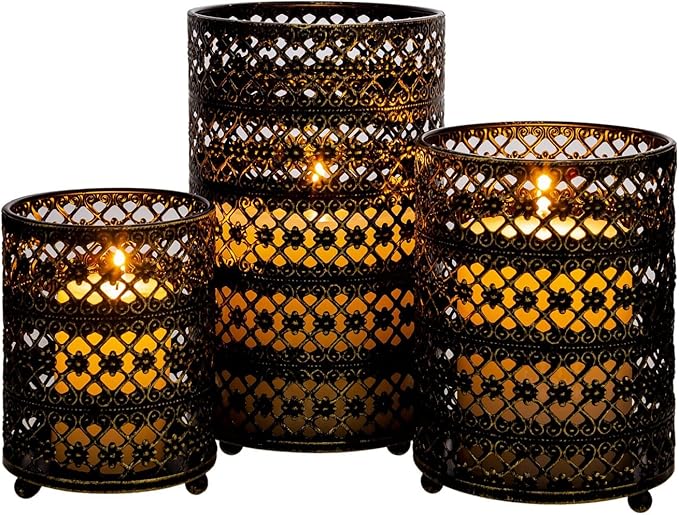 Metal Candle Holders Set of 3, Decorative Tealight Candle Holder Sets, Candlestick for Pillar Vintage Style Perfect for Tabletop Centerpieces Home Decor Wedding Parties Events