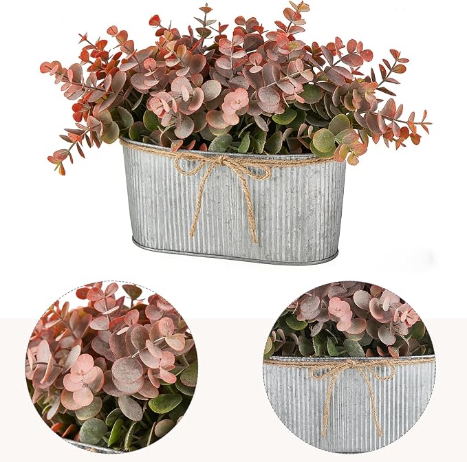 Dahey Artificial Eucalyptus Faux Plants Indoor for Farmhouse Home Decor Fake Plants in Rustic Rectangular Pots Coffee Table Centerpiece for Bathroom Laundry Living Room Greenery Decor, Orange