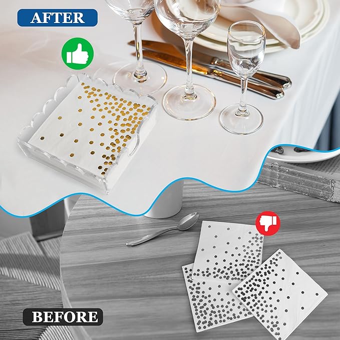 1 Pack Acrylic Cocktail Napkin Holder Crystal Clear Scalloped Tray for Cocktail,Beverage Napkin Holder Square Rectangle for Dinner, Kitchen, Bathroom, Restaurant, Bar (5.5 x 5.5 Inch)
