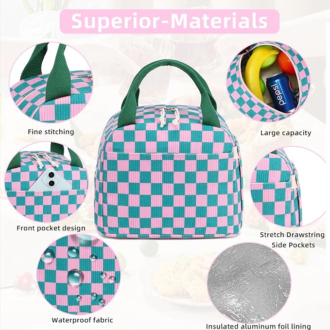LEDAOU Lunch Box for Women Insulated Lunch Bag Cute Lunchbox Compact Cooler Thermal Reusable Lunch Tote for Work School Picnic Travel