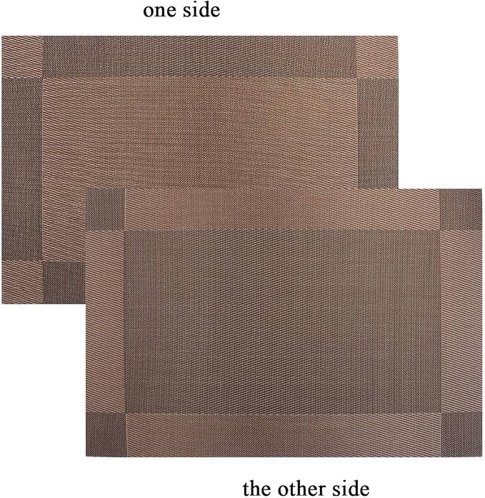 PIGCHCY Place Mats Heat-Resistant Non Slip Placemats Washable Easy to Clean Woven Vinyl Placemats for Dining Table (Set of 4, Brown)