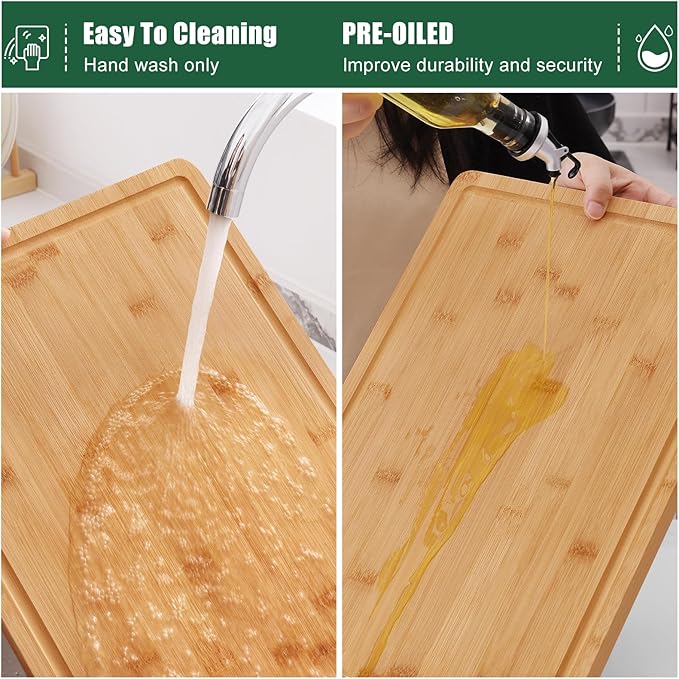 Homaxy Extra Large Organic Bamboo Cutting Boards for Kitchen, 17.5"x12" Wooden XL Cutting Board with Juice Groove and Handles, Charcuterie Butcher Block Wood Serving & Chopping Board - Pre Oiled