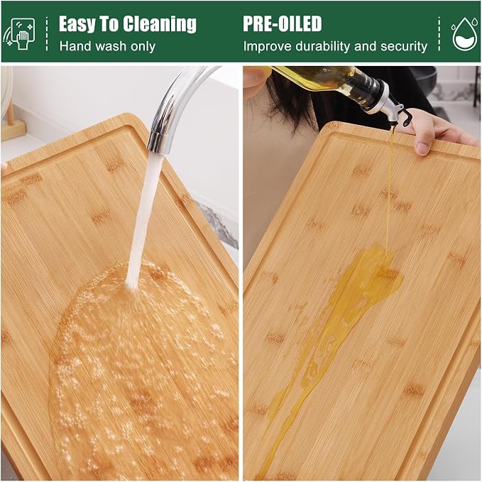 Homaxy Extra Large Organic Bamboo Cutting Boards for Kitchen, 20"x14" Wooden 2XL Cutting Board with Juice Groove and Handles, Charcuterie Butcher Block Wood Serving & Chopping Board - Pre Oiled