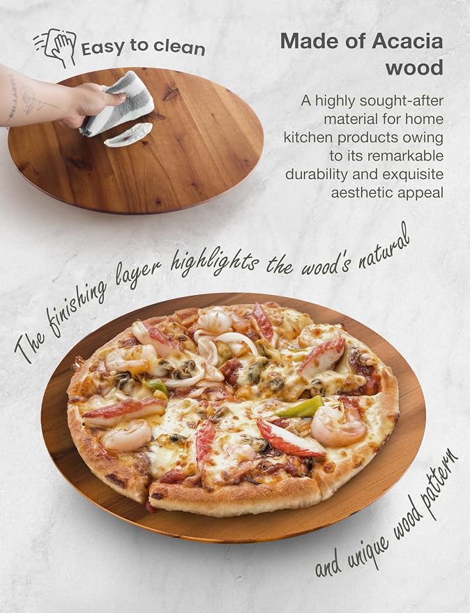 TIDITA 13" Acacia Lazy Susan Organizer for Table - Wooden Lazy Susan Turntable - Wood Kitchen Turntable Storage Food for Cheese Boards, Pantry, Fridge, Countertop (Acacia Wood, 13 Inch)
