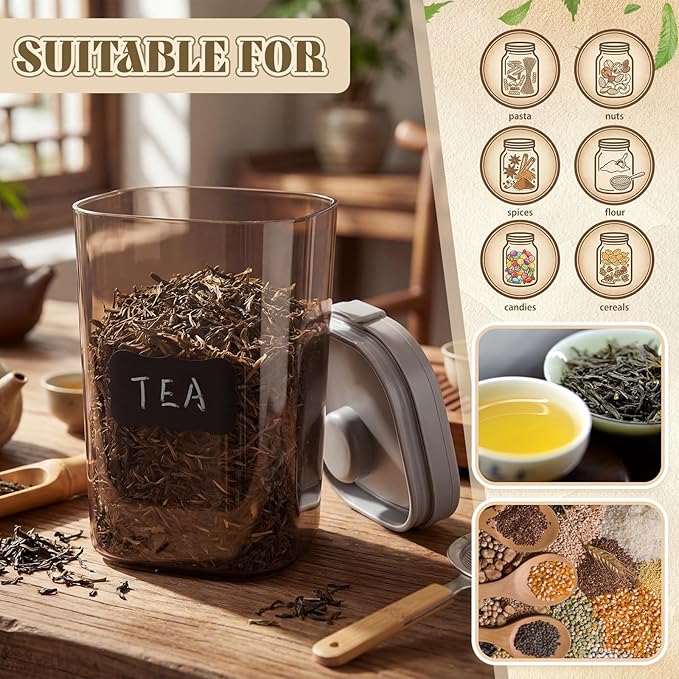 Suclain 2 Pack 60oz Airtight Coffee Canisters Light Blocking Tea Storage Containers with Scoop, Airtight Food Jars for Loose Leaf Tea, Sugar, Formula, Coffee Bean, with Chalk Marker & 8 Stickers
