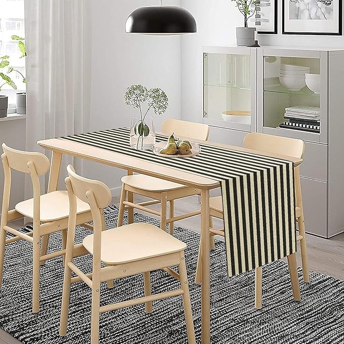 Striped Table Runner,Vintage Abstract Modern Black and White Table Runner for Party Kitchen Table Decorations 13x60 Inch