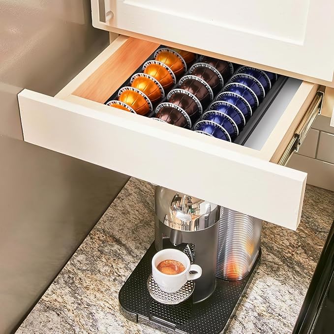 Coffee Pod Storage holder,Drawer Insert tray Holds 60-90pods Compatible with Nespresso Vertuo Vertuoline Capsules for Kitchen,Home,Office (Black)