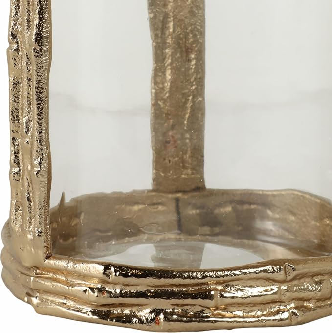 Modern Glass Candle Holder Hurricane for Home Decor - Elegant Pillar Candle Holder for Table Centerpieces Accent - Decorative Candle Stick Holder for Mantel or Entryway Table - 8", Gold & Clear