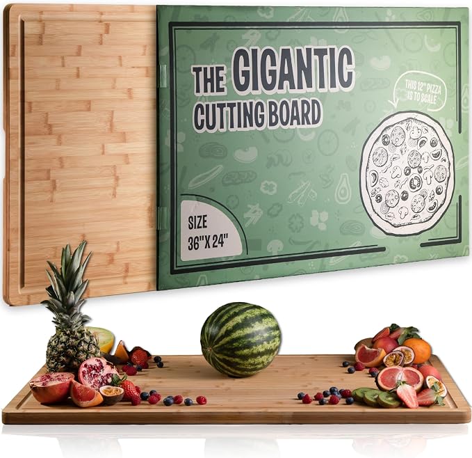 Gigantic Extra Large Cutting Board for Kitchens 36 x 24 - Heavy Duty Bamboo Chopping Boards Butcher Block Meat & Veg - Large Wooden Gas Stove Top & Countertop (36x24) Giant Noodle and Pasta Board XXXL