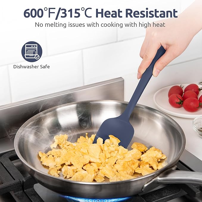 600ºF Heat Resistant Silicone Spoons: U-Taste Flexible Baking Spoon Spatula & Cooking Scoop Spoonula, Seamless Kitchen Utensils for Serving, Scraping, Scooping in Non-Stick Cookware (Midnight Blue)