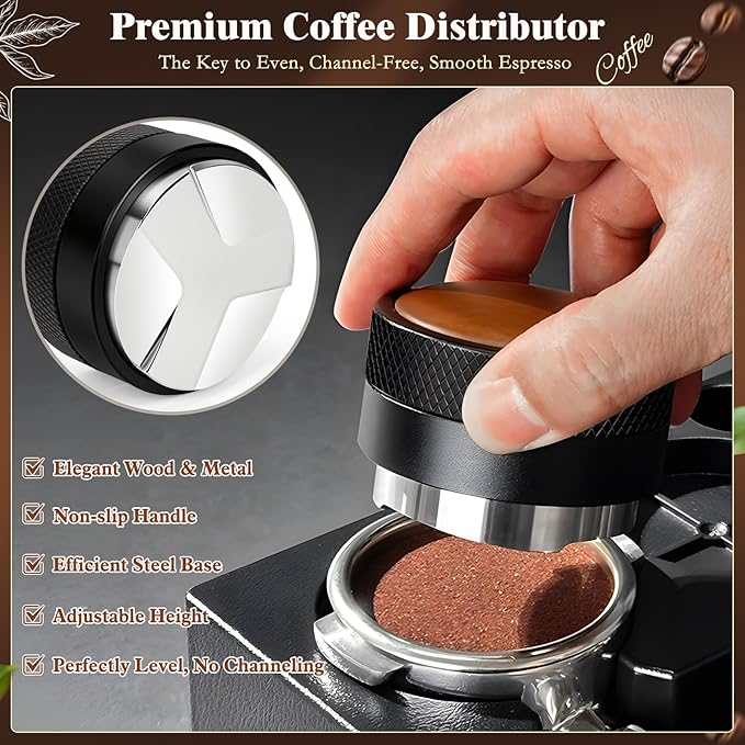 8 PCS Espresso Accessories Kit, 58mm Espresso Tamper Kit Coffee Tamper Set with Coffee Distributor, Espresso Tamping Station, Espresso WDT Stirrer,Dosing Funnel, Fits Breville 58 mm Portafilter