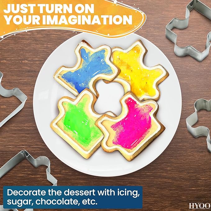 4 Pcs Puzzle Piece Cookie Cutter - 2.2 x 1.5" Stainless Steel Connecting Mini Puzzle Cookie Cutters for Edible Interactive Puzzles - for Birthday Cookies, Themed Parties, Fondant Toppers & Clay Crafts