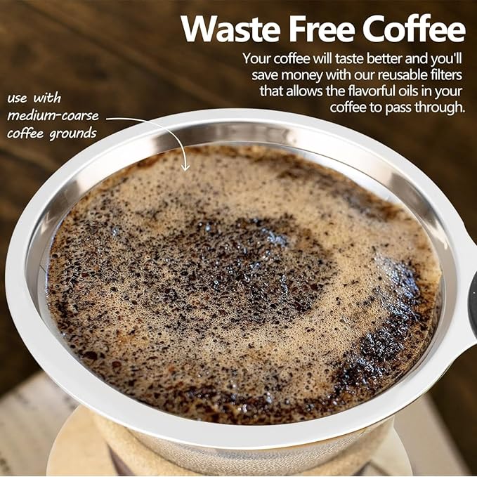 Double Mesh Pour Over Coffee Filter Set - 600+800 Mesh Reusable Stainless Steel Coffee Filter with Detachable Handle, Easy Clean, 2-in-1 for Drip/Cold Brew/Espresso,Fits Most V60/Chemex Brewers