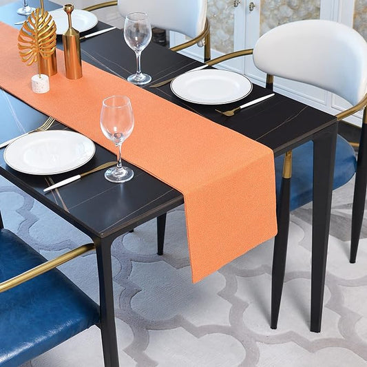 Dinning Table Runner Cloth 12 x 60 Inches Farmhouse Kitchen Coffee Burlap Table Runner Cloth for Holiday Party, Orange