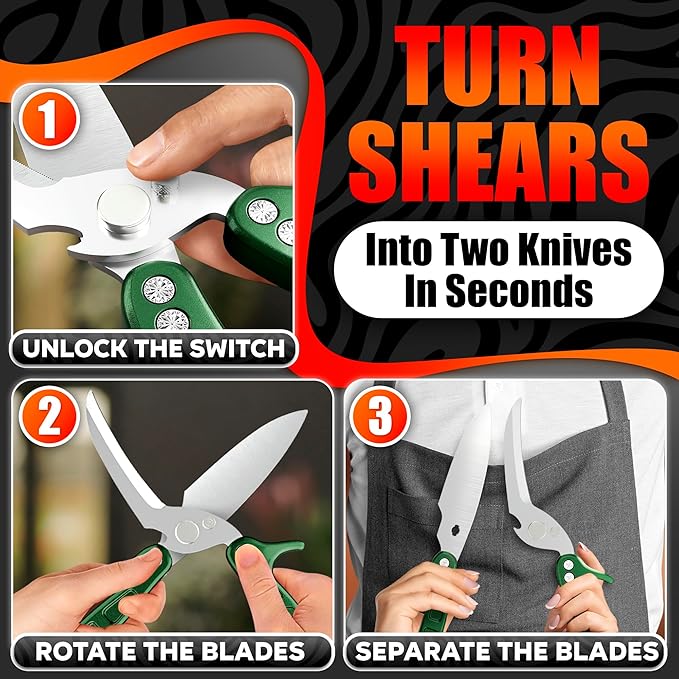 Heavy Duty Poultry Shears – Kitchen Shears Dishwasher Safe, Spring-Loaded, 3Cr14 Steel, Micro-Serrated, Separates for Easy Cleaning | Bone Scissors for Chicken, Turkey, Seafood & Fish Scale (Green)