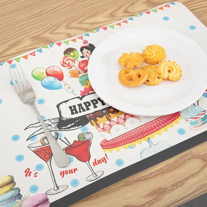 Placemats Set of 4-Waterproof Heat Resistant Non-Slip Washable Table Mats for Dining Table,12 x 18 inch Birthday