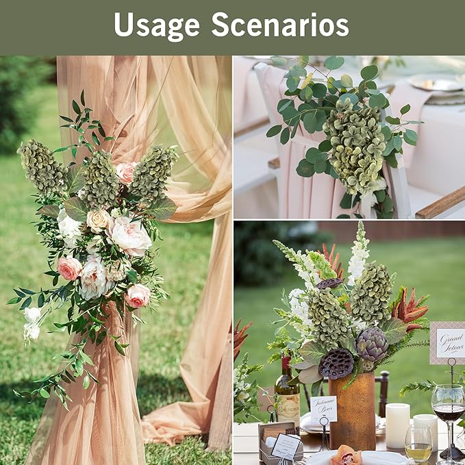 Ttranewsoo Green Hydrangea Artificial Flowers,Fake Fall Flowers Silk Hydrangea with Stems,Fall Faux DIY Floral for Table Vase,Hydrangeas Bouquet Indoor and Outdoor Decoration 24"（ Green） 8pcs No Vase