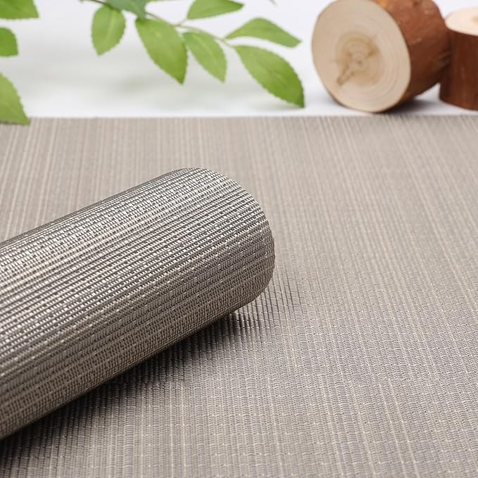 Myir JUN Placemats Set of 8, Vinyl Woven Placemats Place Mats Indoor Set of 8 Washable Table Mats Non-Slip Place mats for Dining Table (Golden Silver, Set of 8)