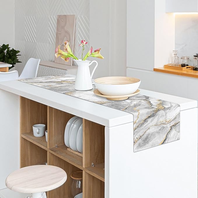 Marble Table Runner 13x36 Inch Gold Grey Table Dresser Runners Modern Table Decorations Coffee Table Runner for Home Kitchen Dining Room (13"x36", Grey Gold Marble)