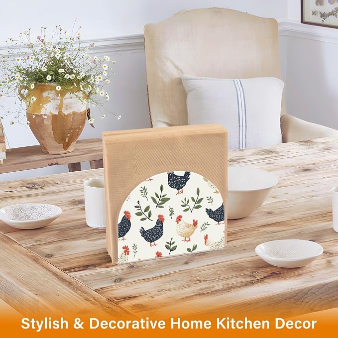 Farm Chicken Hens with Leaves Beige Napkin Holder for Table Acrylic Vertical Napkin Holders for Paper Napkins Decorative Napkin Dispenser for Home Party Dining Cocktail Kitchen Accessories, 2 Pack