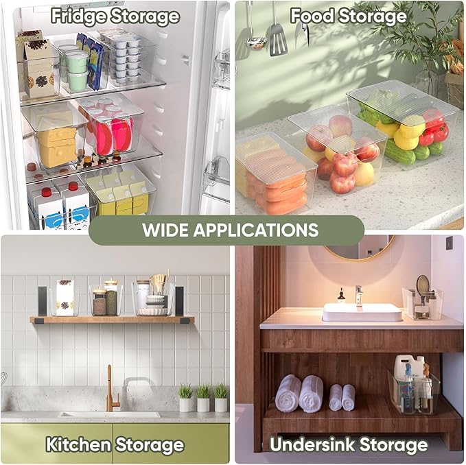 BALEINE Clear Stackable Storage Bins with Lids, Plastic Containers with Handle for Pantry Organizers and Storage, Plastic Bins for Fridge, Kitchen, Bathroom, Cabinet (13x7.4x7, 6PK)