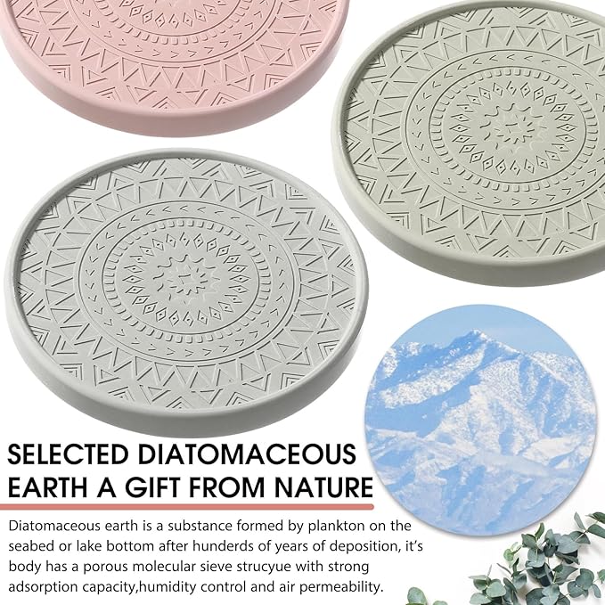 Photect Diatomaceous Earth Coasters Set with Holder Absorbent Stone Drink Coasters Instant Drying Tray for Tabletop Protection Home Decoration Housewarming Gift(Mint,6 Pcs)