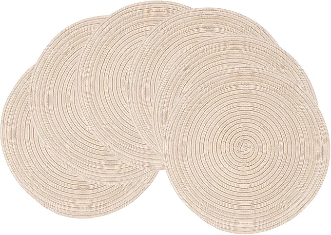15'' Round Woven Placemats Set of 6, Natural Heat Resistant Washable Non-Slip Woven Table Mats-Beige