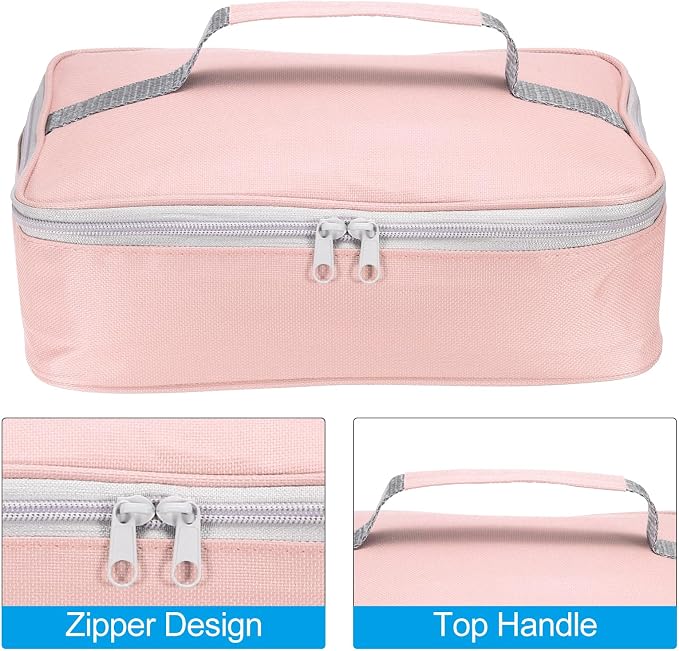 PATIKIL 12.2"x9.6"x2.8" Insulated Lunch Bag, Waterproof Lunch Box with Handle Lunch Tote Bag Portable Food Storage for Office Work Outdoor Picnic, Pink Grey