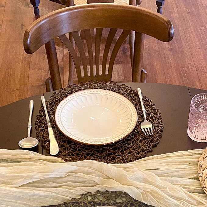 AHHFSMEI Paper Braided Round Placemats Set of 8 Natural Non-Slip Heat Resistant Table Mats for Dining Tables Woven Indoor & Outdoor Place mats(Coffee,8)
