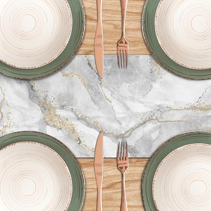 Marble Table Runner 13x71 Inch Gold Grey Table Dresser Runners Modern Table Decorations Coffee Table Runner for Home Kitchen Dining Room (Grey & Gold71)