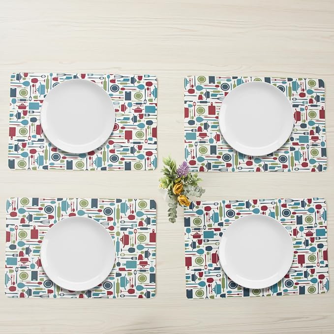 Placemats Set of 4-Waterproof Heat Resistant Non-Slip Washable Table Mats for Dining Table,12 x 18 inch Kitchen Pattern