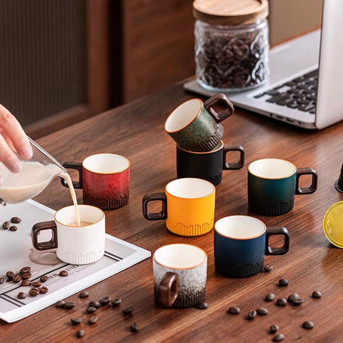 Zurucily Espresso Cups Set of 2, 2 oz Ceramic Espresso Cups, Demitasse Cups for Tea or Coffee (Dark Green)