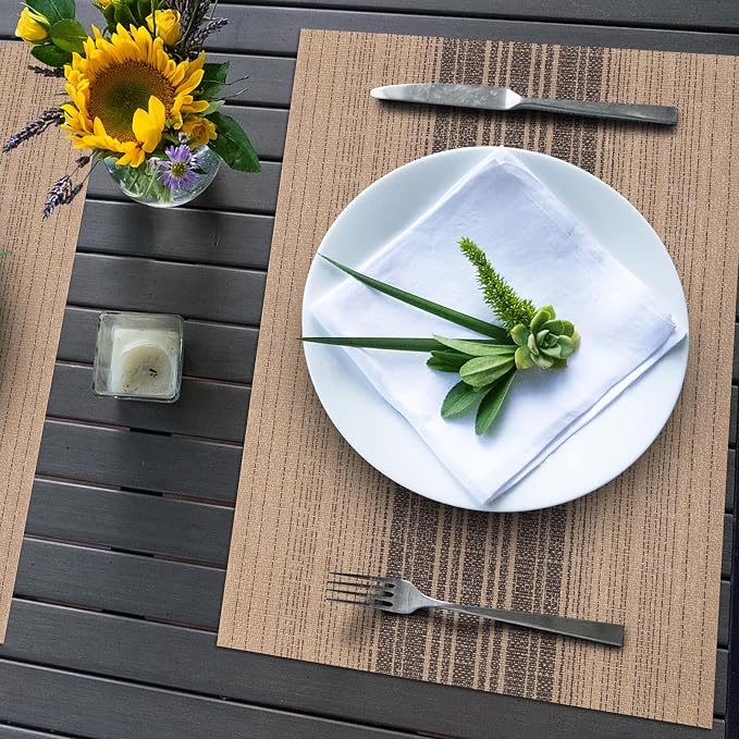 Winknowl Placemats, Set of 4 Heat Resistant Stain Resistant Woven Vinyl Insulation Place mats, Durable Washable Elegant Table Mats for Dining (Brown)