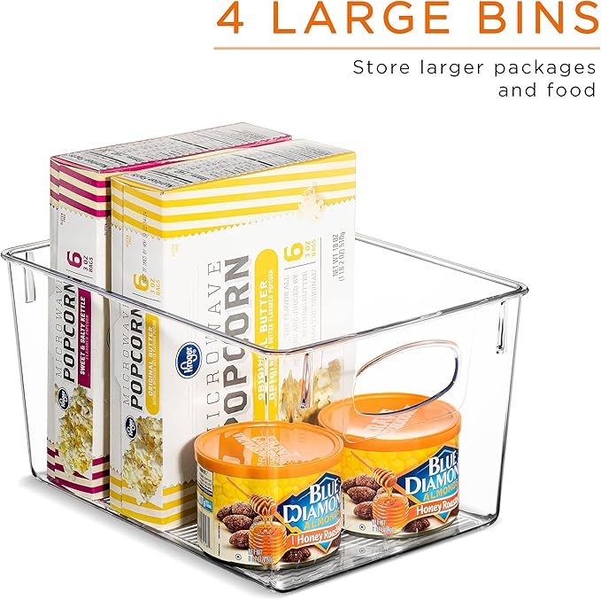 Sorbus Set of 8 Clear Fridge Organizers - Refrigerator & Pantry Bins for Organizing Food - 2 Different Sizes with Handles - Kitchen, Bathroom, & Closet Storage Containers