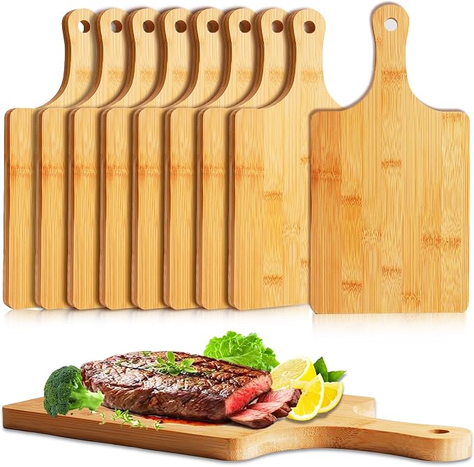 10 Pcs Wood Cutting Board with Handle,13.8x7 Inch Wood Kitchen Chopping Board,Bamboo Cutting Board Bulk,Serving Board for Cheese,Pizza,Bread,Charcuterie Boards for Wedding Housewarming Gift