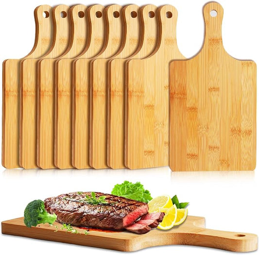 10 Pcs Wood Cutting Board with Handle,13.8x7 Inch Wood Kitchen Chopping Board,Bamboo Cutting Board Bulk,Serving Board for Cheese,Pizza,Bread,Charcuterie Boards for Wedding Housewarming Gift