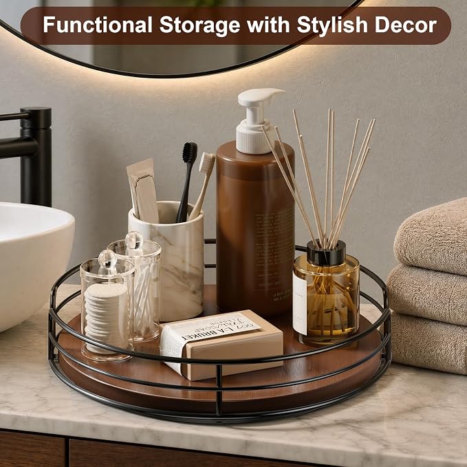 Optish 2 Pack 9" 10" Lazy Susan Turntable for Table Top, Wooden Lazy Susan Organizer for Cabinet, Kitchen, Countertop, Pantry, Spice Organizer, Bathroom, Vanity, Table Decor