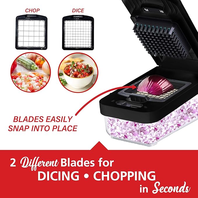 Brentwood Food Chopper and Vegetable Dicer with Storage Container and Stainless Steel Blades (Stainless Steel Black)