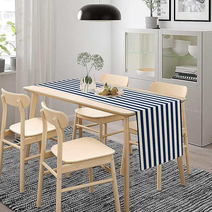 Striped Table Runner,Vintage Navy Blue Abstract Striped Table Runner for Kids Boys Home Decor Kitchen Restaurant Party Potluck 13x120 Inch
