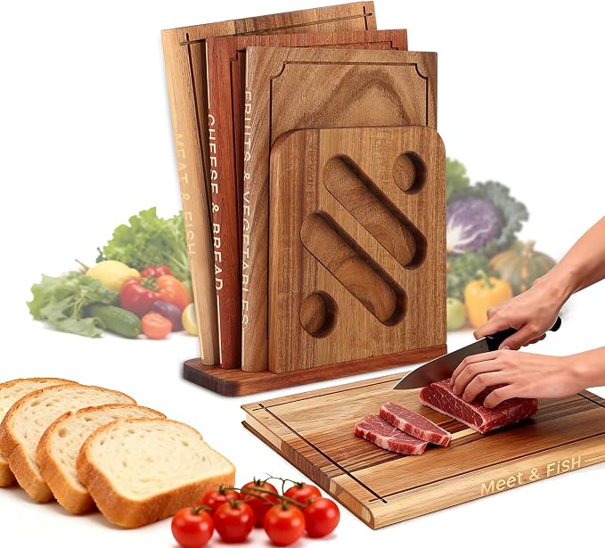 3-Piece Wooden Cutting Boards Set Like Books Wood & Brown | Acacia, Sapele & Peruvian Walnut Book Shaped Cutting Board with Stand Decorative & Functional Cutting Boards for Kitchen