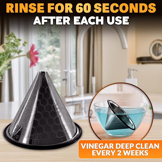 Pour Over Coffee Filter Reusable Stainless Steel - 800 Mesh Black Cone with Black Ring for Clean, Sediment-Free Brew, Compatible with Hario V60 & Chemex, Paperless Coffee Dripper with Cleaning Brush