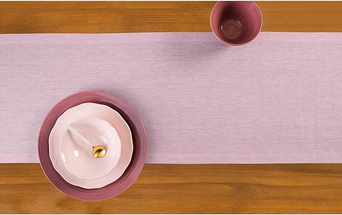 Solino Home Linen Table Runner 90 Inches Long - Athena, 100% Pure Linen Bubblegum Pink Table Runner 14 x 90 Inch for Dining, Spring, Summer