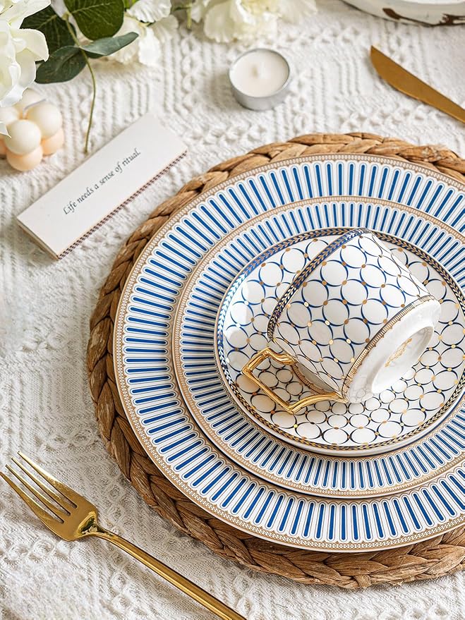 CwlwGO-7 Oz Bone China Blue Tea Cup and Saucer Service for 4,Afternoon Porcelain Tea Set with Teapot,Tea Sets For Women Tea Party.