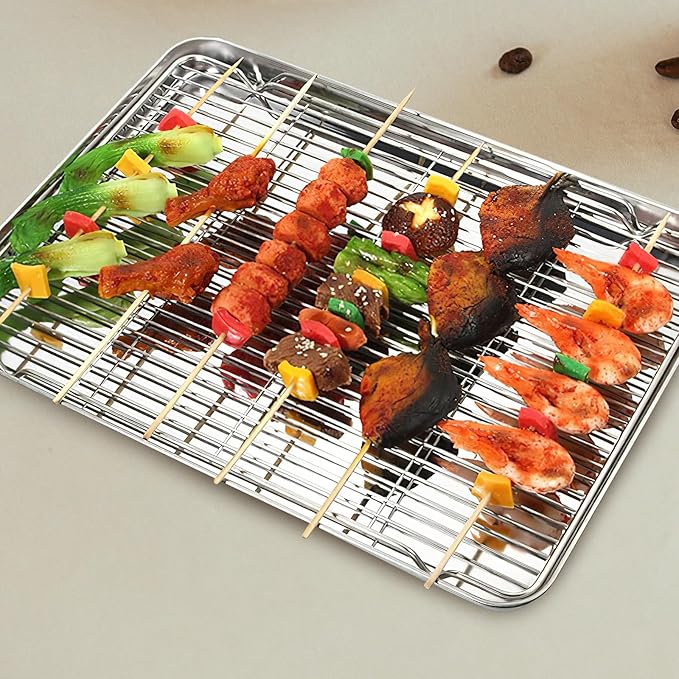 KALLORY 2pcs Stainless Steel Cooling and Baking Wire Racks 30x23cm Oven-safe Heavy Duty Sheet Pan Roasting Rack for Cookie and Bread Baking