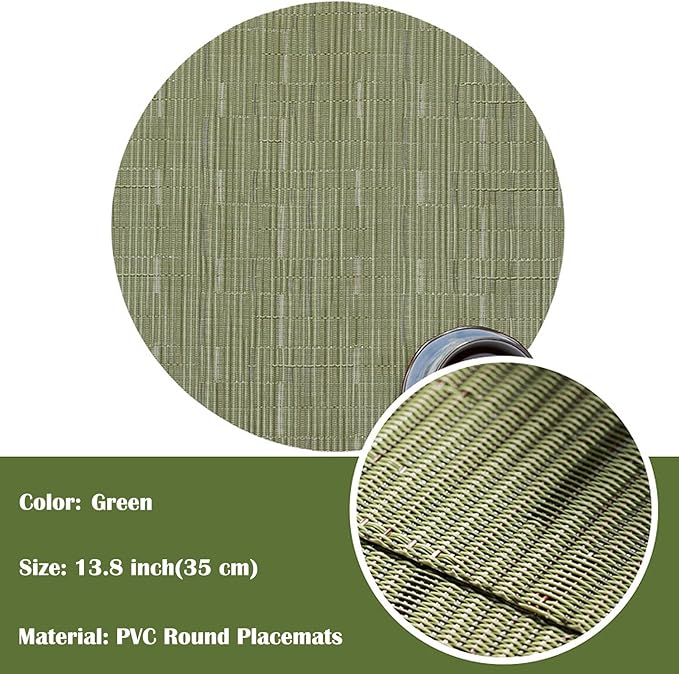 Round Placemats Set of 4 Woven Table Mats Washable Non-Slip Place Mats 13.8 Inch for Christmas Decoration Home Wedding Party,Green
