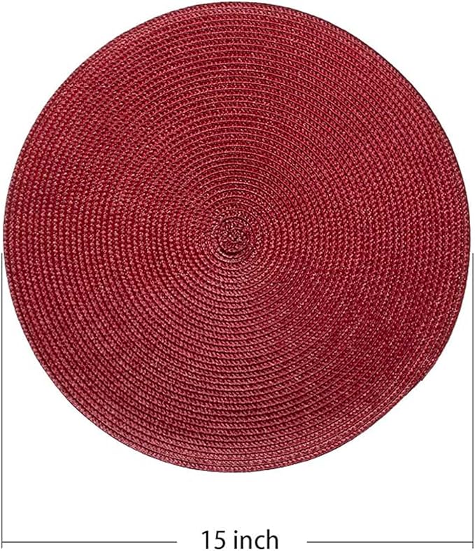 AHHFSMEI Round Placemats Set of 4 Heat Resistant Washable Non-Slip Woven Braided Table Mats for Dining Table Kitchen & Home Decor (Burgendy Red,4)