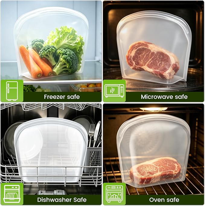 Reusable Silicone Food Storage Bag, Extra Large 124oz/3500ml Stand Up Sandwich Containers Leakproof for Oven, Microwave, Sous Vide & Freezer Bags for Meal Prep BBQ Camping Picnic Organization